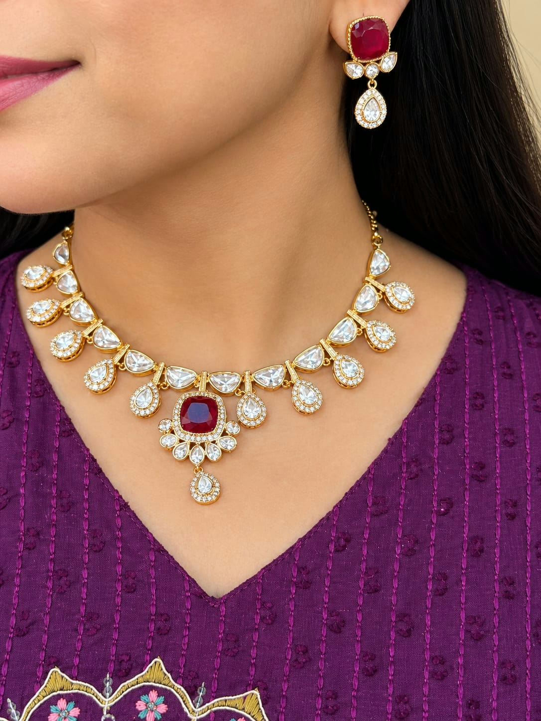 Ruby Teardrop Necklace Set