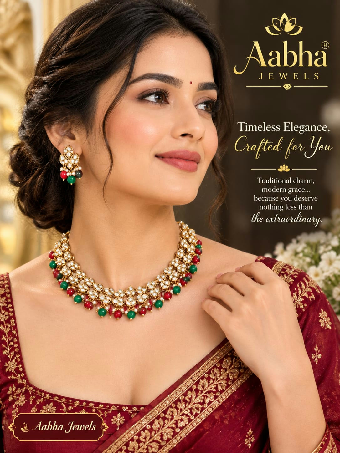 Kundan Bridal Set with Red and Green Beads