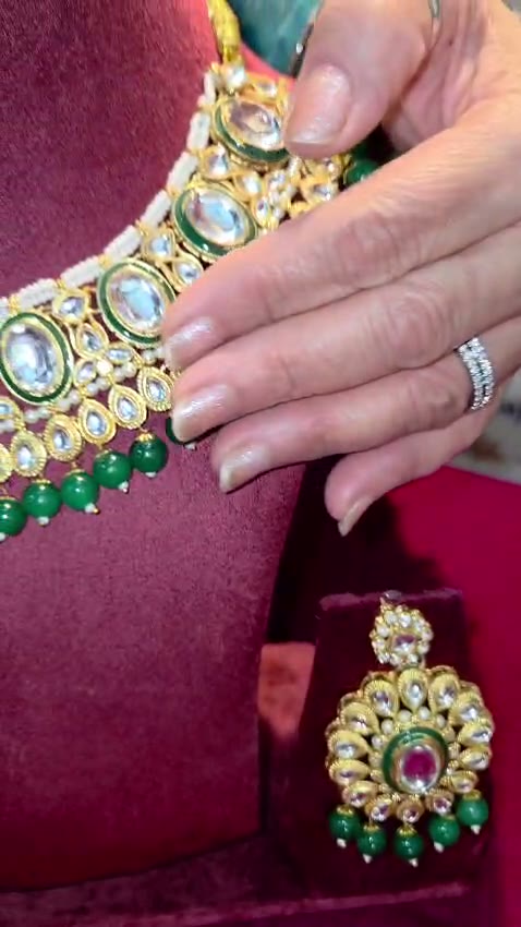 Green Bead Kundan Set