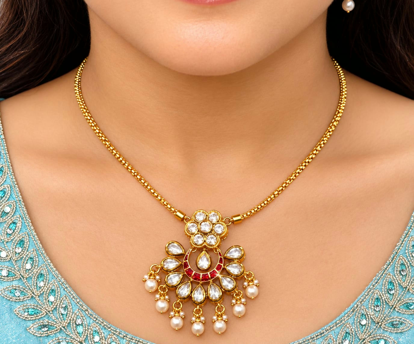 Kundan Pearl Pendant Set